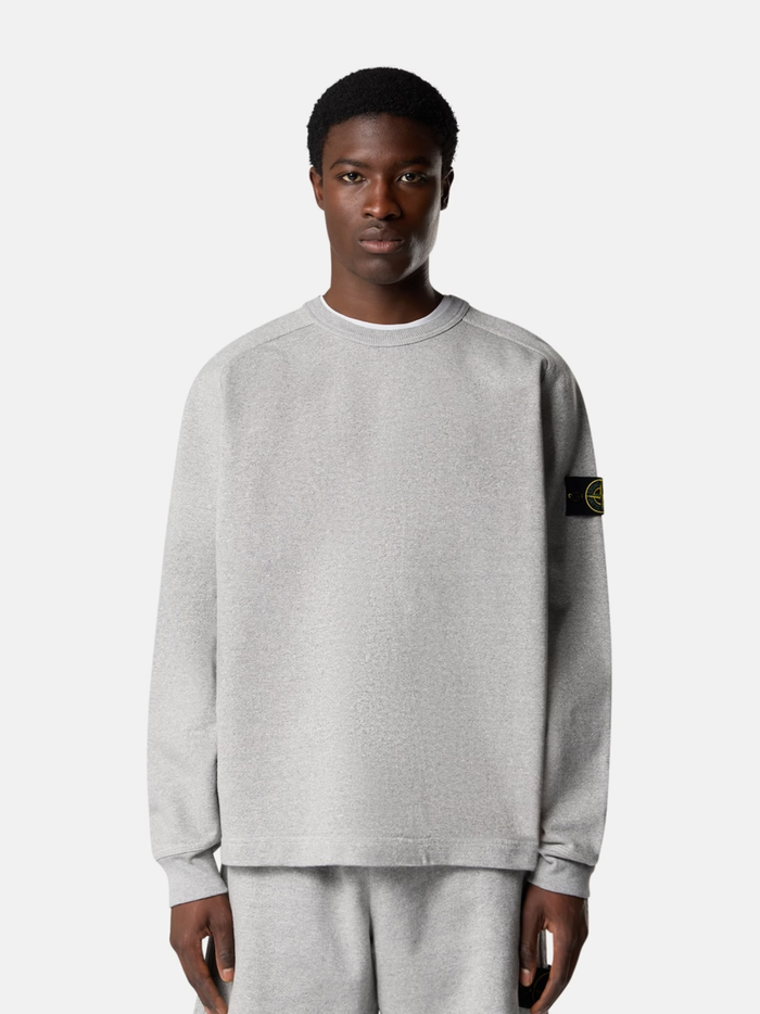 STONE ISLAND Mélange Fleece Oversized-fit Crewneck Sweatshirt Dust Grey - MAISONDEFASHION.COM