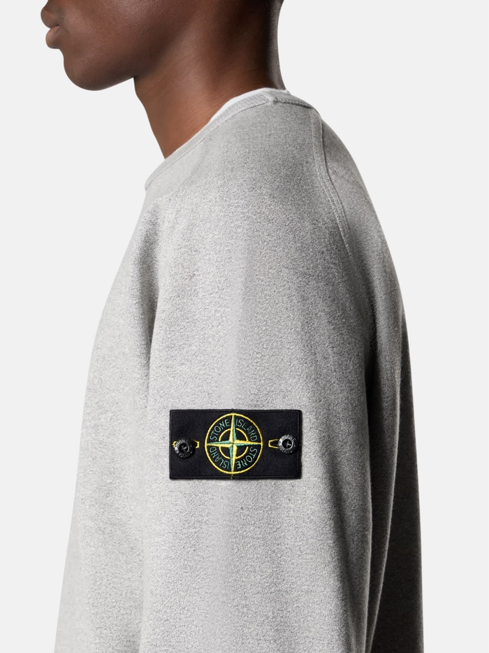 STONE ISLAND Mélange Fleece Oversized-fit Crewneck Sweatshirt Dust Grey - MAISONDEFASHION.COM