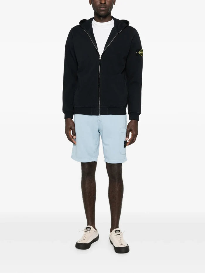 STONE ISLAND Organic Cotton Fleece Shorts Blue - MAISONDEFASHION.COM
