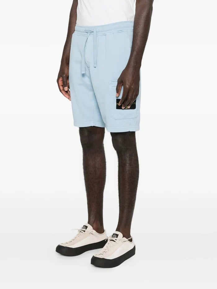STONE ISLAND Organic Cotton Fleece Shorts Blue - MAISONDEFASHION.COM