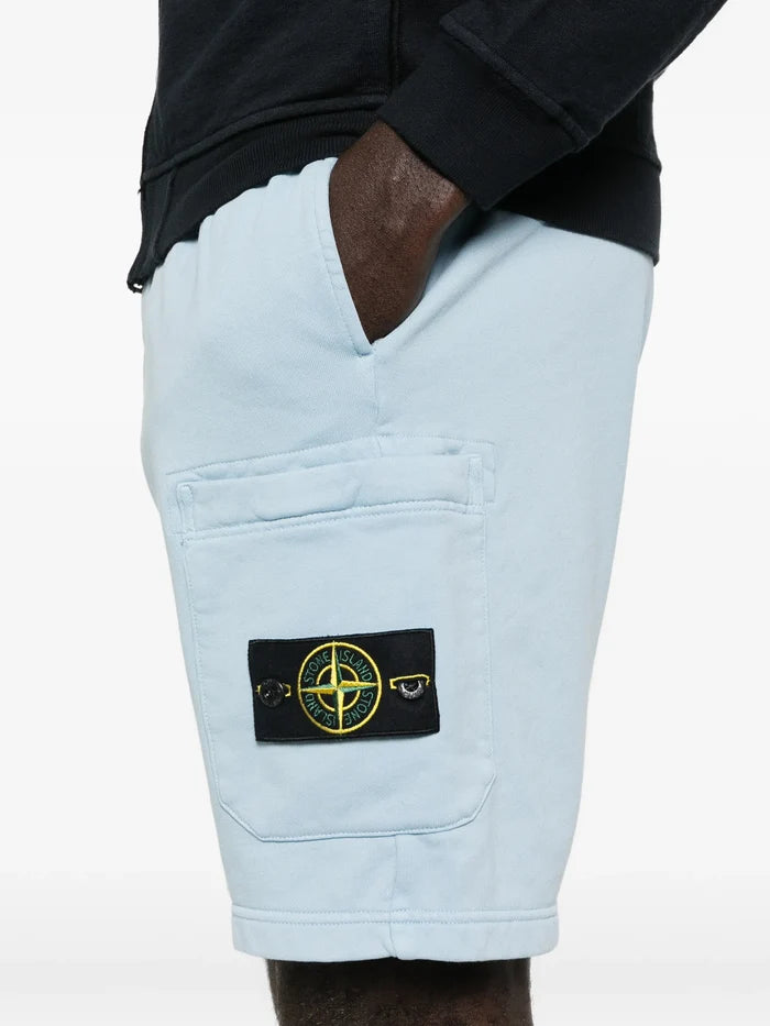 STONE ISLAND Organic Cotton Fleece Shorts Blue - MAISONDEFASHION.COM