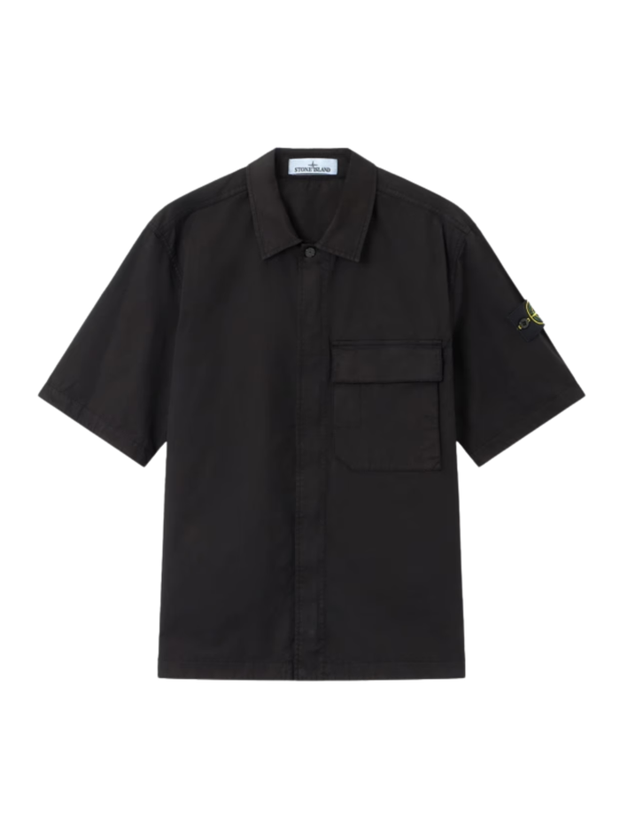 STONE ISLAND Stretch Organic Cotton Twill Shirt Black - MAISONDEFASHION.COM