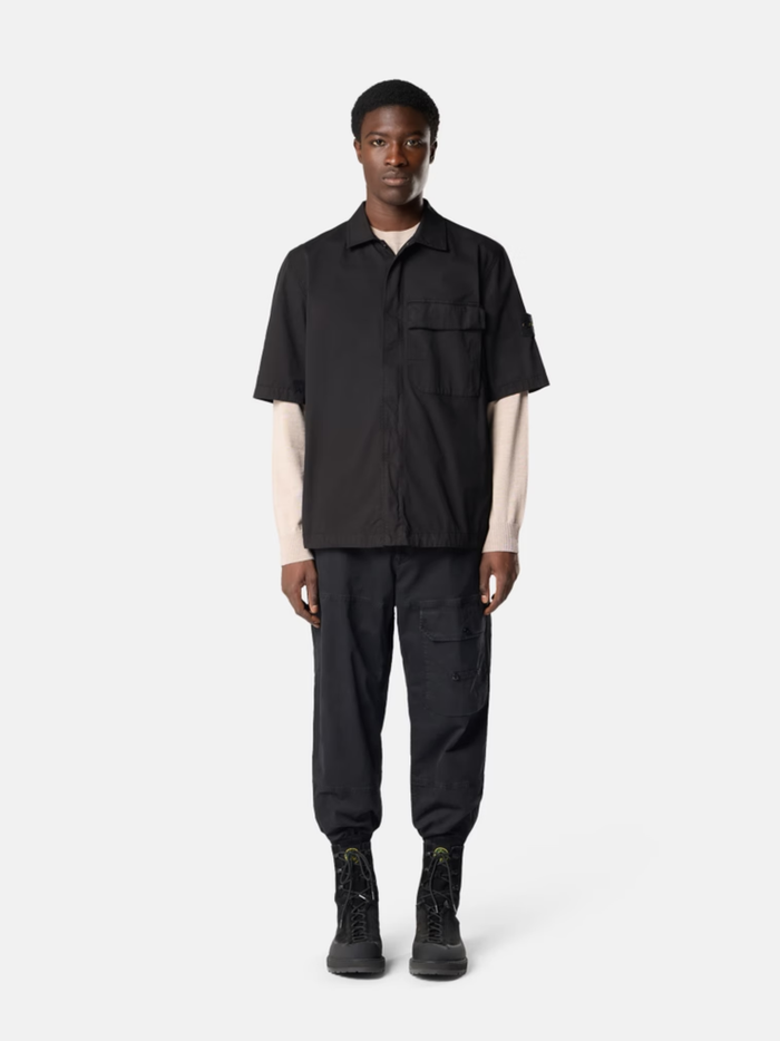 STONE ISLAND Stretch Organic Cotton Twill Shirt Black - MAISONDEFASHION.COM
