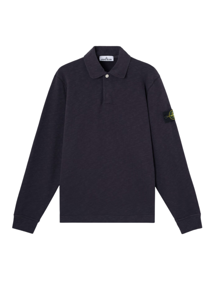 STONE ISLAND Vanisé Brushed Long-sleeve Polo Shirt Dark Blue - MAISONDEFASHION.COM