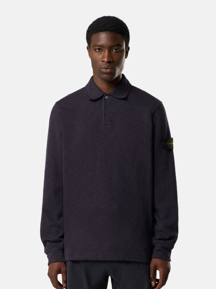 STONE ISLAND Vanisé Brushed Long-sleeve Polo Shirt Dark Blue - MAISONDEFASHION.COM