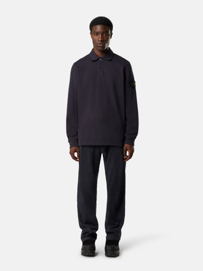 STONE ISLAND Vanisé Brushed Long-sleeve Polo Shirt Dark Blue - MAISONDEFASHION.COM