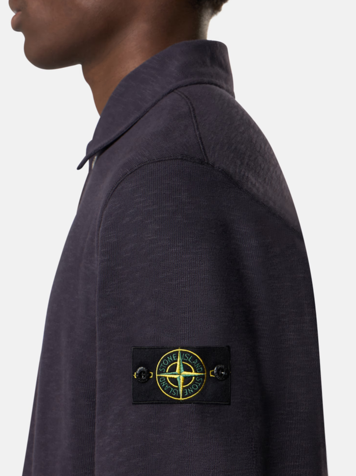 STONE ISLAND Vanisé Brushed Long-sleeve Polo Shirt Dark Blue - MAISONDEFASHION.COM