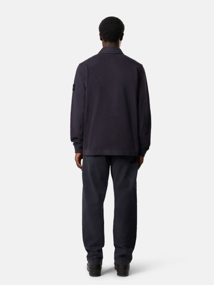 STONE ISLAND Vanisé Brushed Long-sleeve Polo Shirt Dark Blue - MAISONDEFASHION.COM