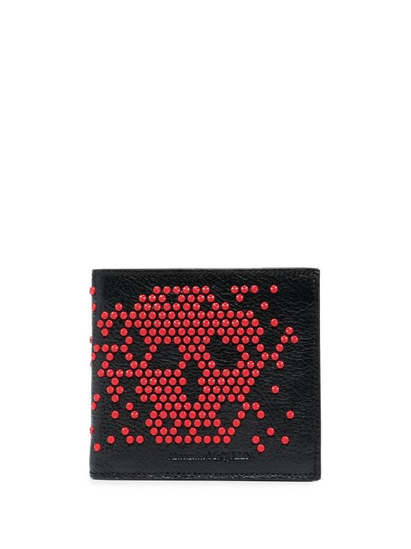 ALEXANDER MCQUEEN Textured Skull-detail Wallet Black/Red - MAISONDEFASHION.COM