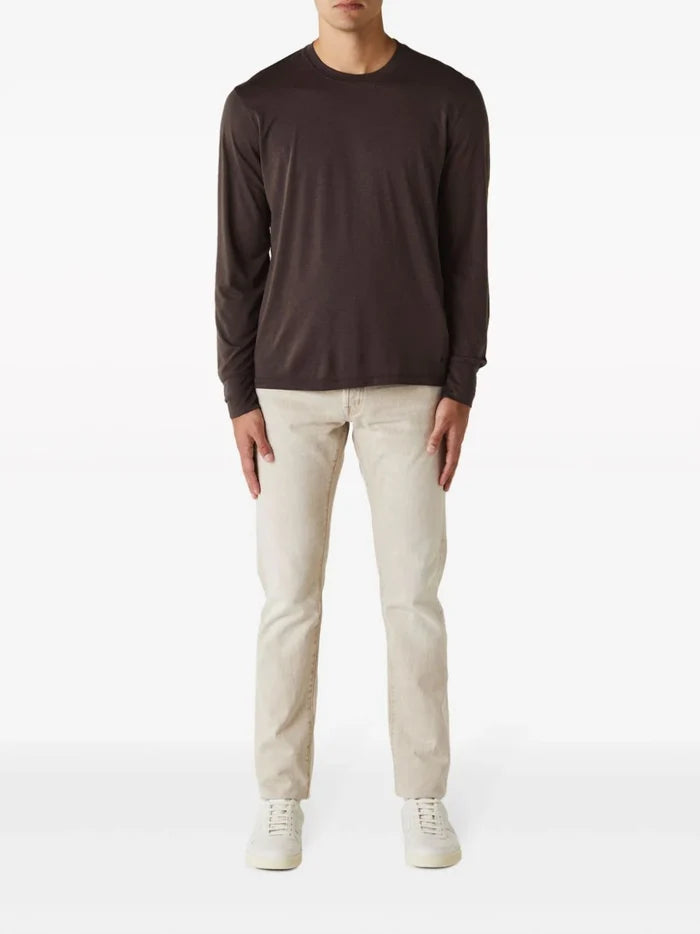 TOM FORD MEN Crew Neck Long Sleeve Cotton T-Shirt Brown - MAISONDEFASHION.COM