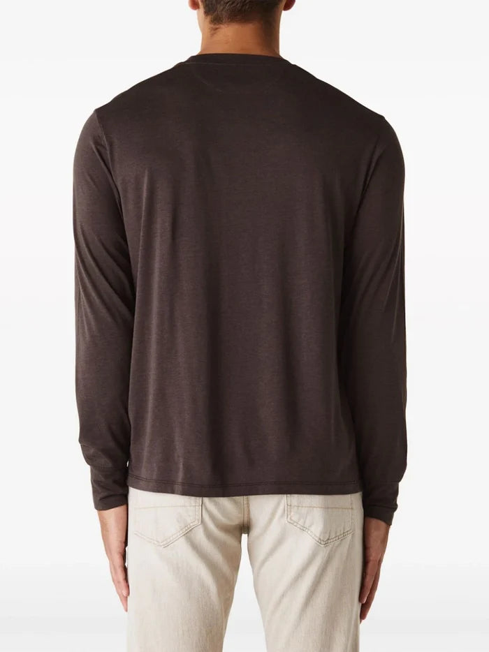 TOM FORD MEN Crew Neck Long Sleeve Cotton T-Shirt Brown - MAISONDEFASHION.COM