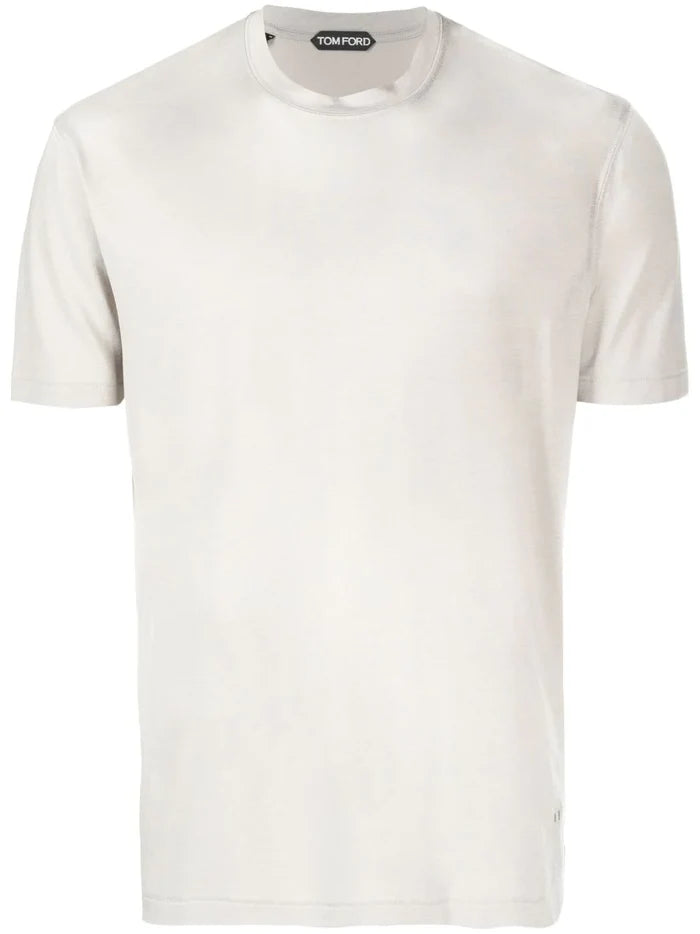 TOM FORD Crew Neck Short Sleeve Cotton T-Shirt Beige - MAISONDEFASHION.COM