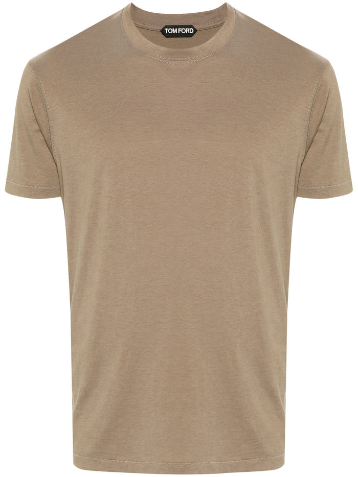TOM FORD Crew Neck Short Sleeve Cotton T-Shirt Khaki - MAISONDEFASHION.COM