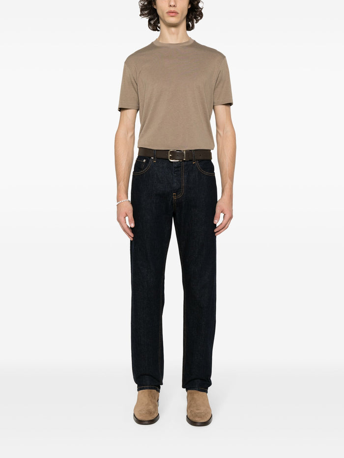 TOM FORD Crew Neck Short Sleeve Cotton T-Shirt Khaki - MAISONDEFASHION.COM