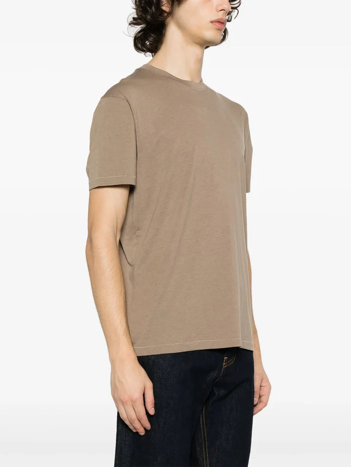 TOM FORD Crew Neck Short Sleeve Cotton T-Shirt Khaki - MAISONDEFASHION.COM