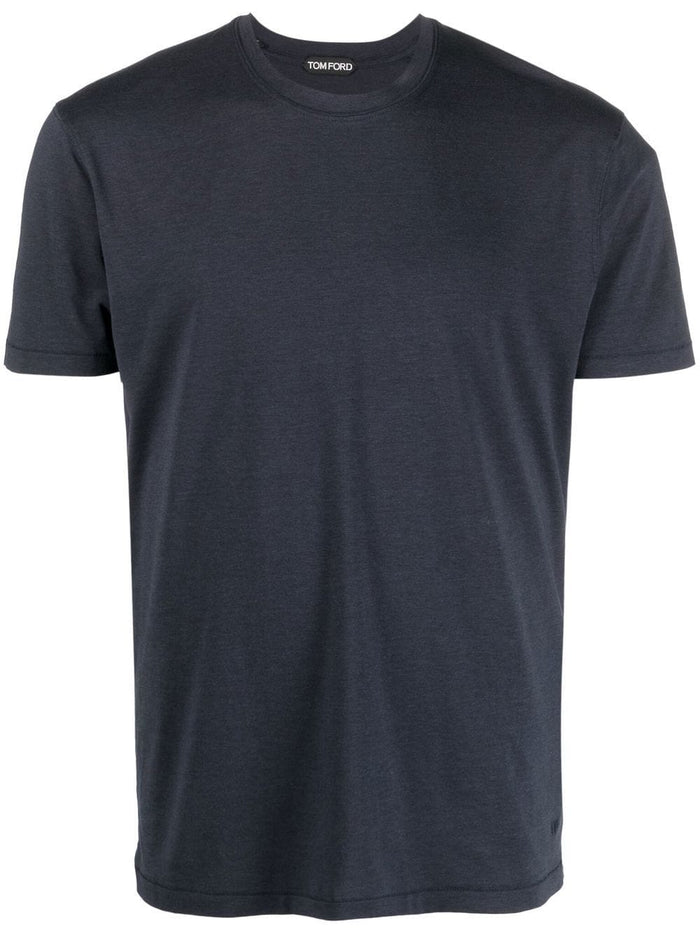 TOM FORD Crew Neck Short Sleeve Cotton T-Shirt Marine Blue - MAISONDEFASHION.COM