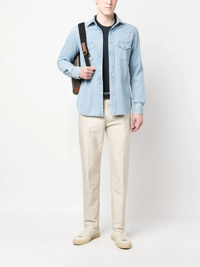TOM FORD Crew Neck Short Sleeve Cotton T-Shirt Marine Blue - MAISONDEFASHION.COM