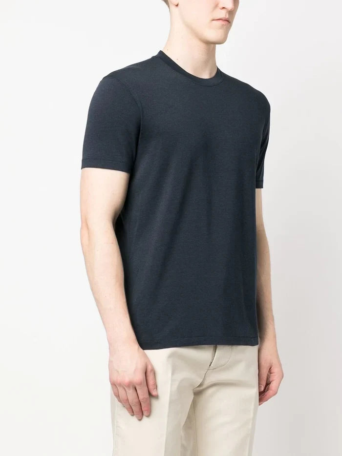 TOM FORD Crew Neck Short Sleeve Cotton T-Shirt Marine Blue - MAISONDEFASHION.COM