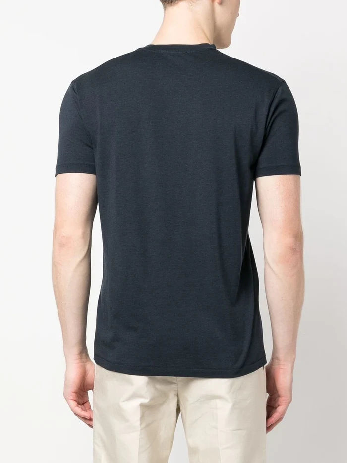 TOM FORD Crew Neck Short Sleeve Cotton T-Shirt Marine Blue - MAISONDEFASHION.COM