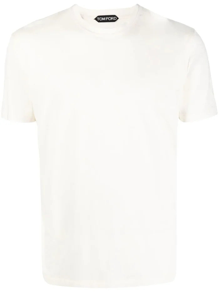 TOM FORD Crew Neck Short Sleeve Cotton T-Shirt Ecru - MAISONDEFASHION.COM