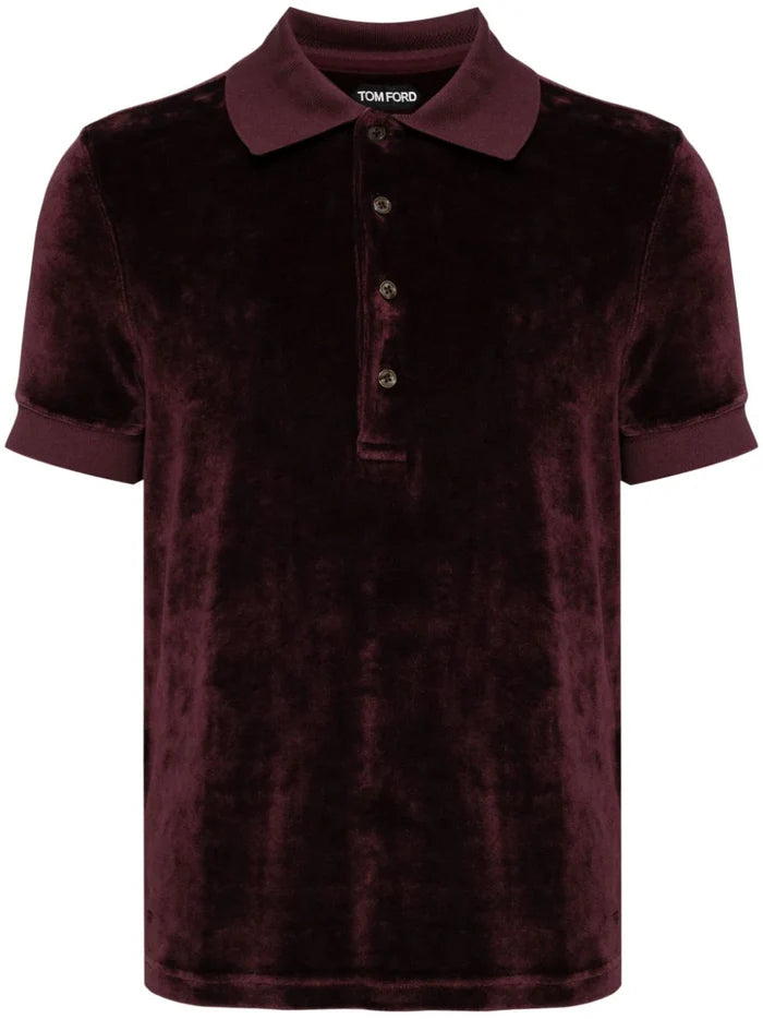 TOM FORD Cut And Sew Velvet Bordeaux Polo Shirt Plum - MAISONDEFASHION.COM