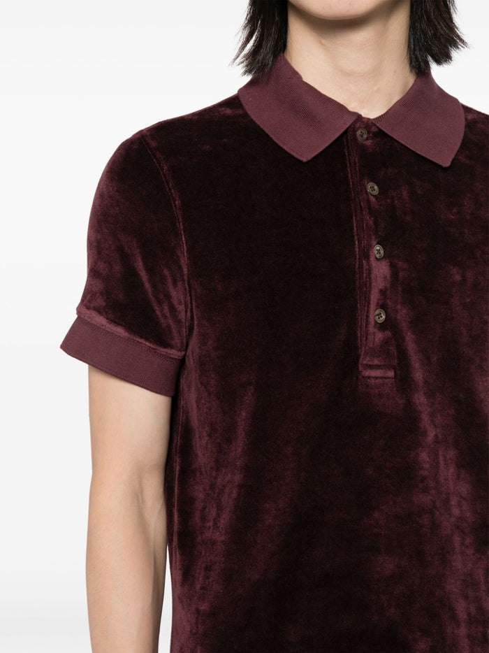 TOM FORD Cut And Sew Velvet Bordeaux Polo Shirt Plum - MAISONDEFASHION.COM