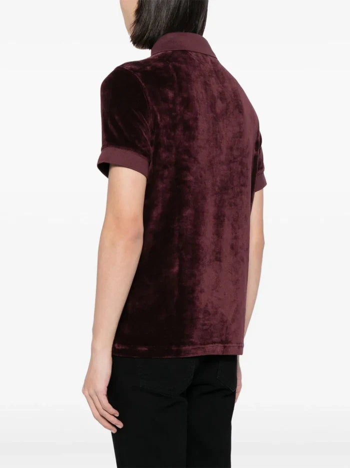 TOM FORD Cut And Sew Velvet Bordeaux Polo Shirt Plum - MAISONDEFASHION.COM