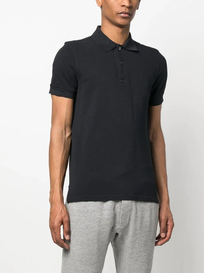 TOM FORD Knitted Polo Shirt Midnight Blue - MAISONDEFASHION.COM