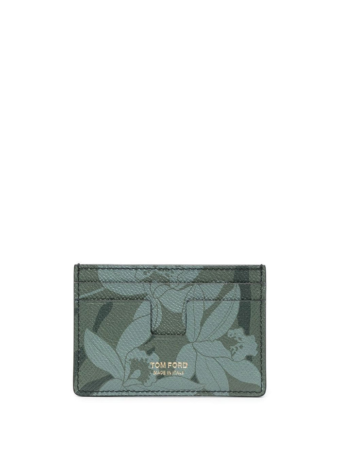 TOM FORD Logo Floral Pattern Card Holder Green - MAISONDEFASHION.COM