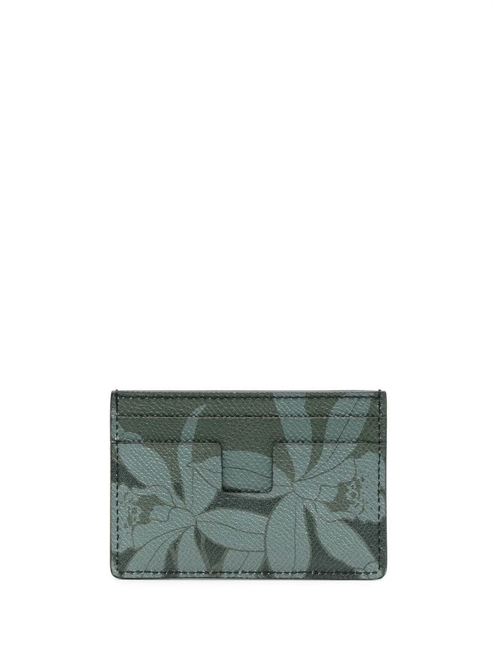 TOM FORD Logo Floral Pattern Card Holder Green - MAISONDEFASHION.COM