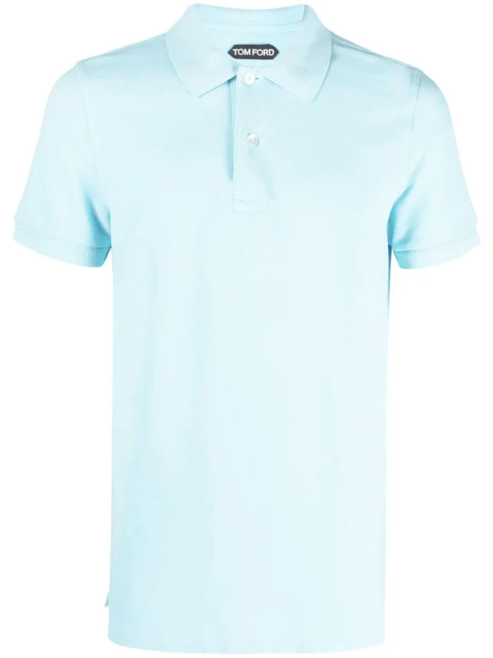TOM FORD MEN Short Sleeve Knitted Polo Shirt Light Blue - MAISONDEFASHION.COM