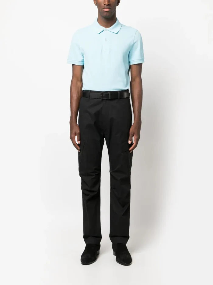 TOM FORD MEN Short Sleeve Knitted Polo Shirt Light Blue - MAISONDEFASHION.COM