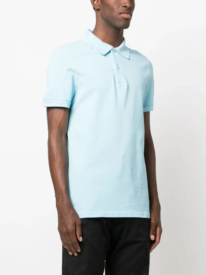 TOM FORD MEN Short Sleeve Knitted Polo Shirt Light Blue - MAISONDEFASHION.COM