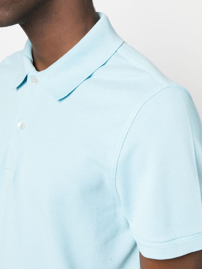TOM FORD MEN Short Sleeve Knitted Polo Shirt Light Blue - MAISONDEFASHION.COM