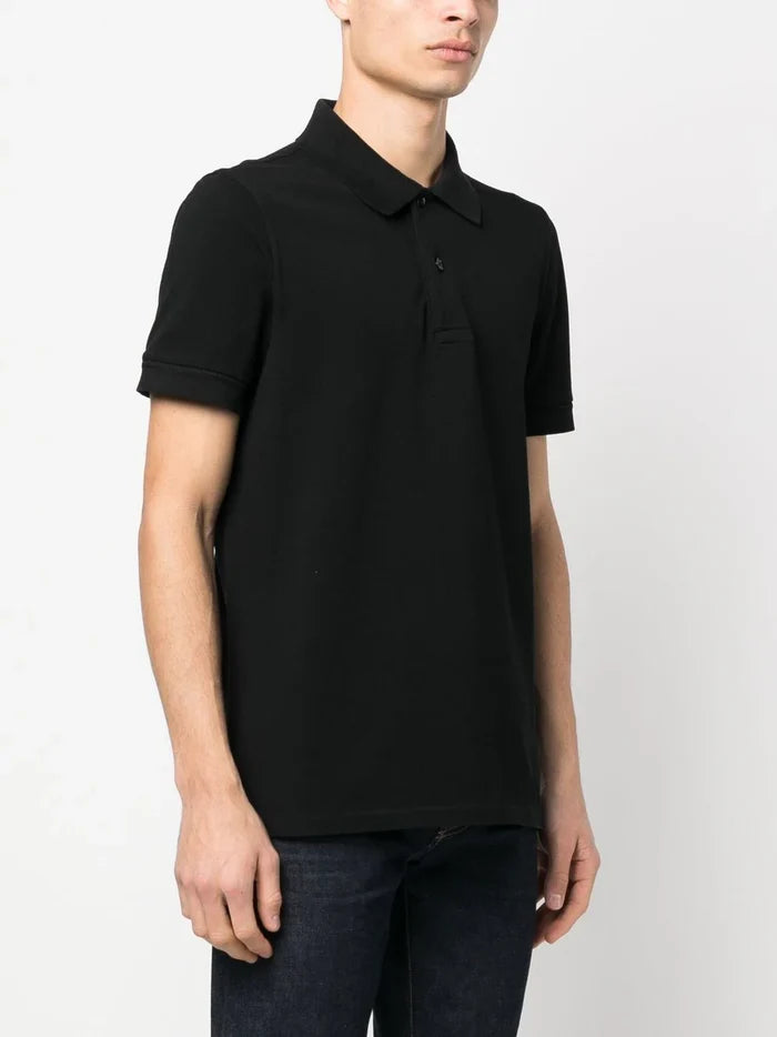 TOM FORD MEN Short Sleeve Knitted Polo Shirt Black - MAISONDEFASHION.COM