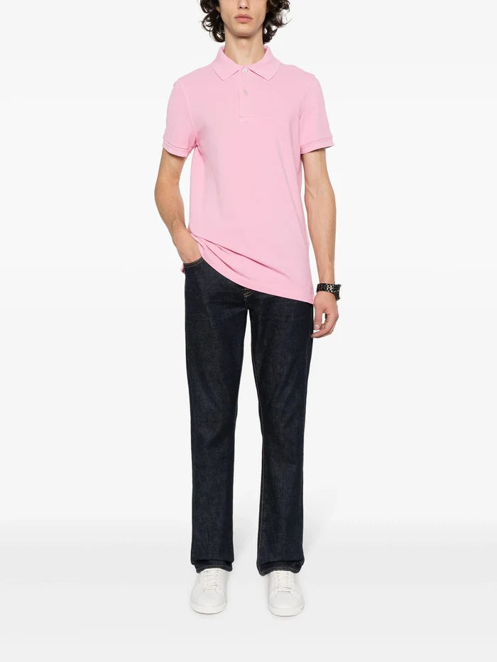 TOM FORD Short Sleeve Knitted Polo Shirt Light Pink - MAISONDEFASHION.COM