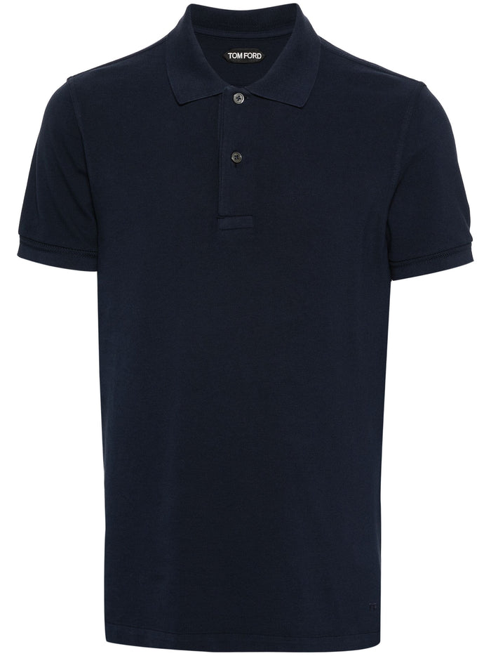 TOM FORD Short Sleeve Knitted Polo Shirt Navy - MAISONDEFASHION.COM