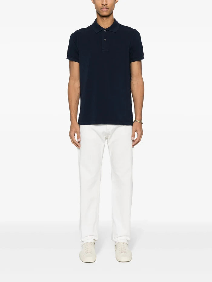 TOM FORD Short Sleeve Knitted Polo Shirt Navy - MAISONDEFASHION.COM