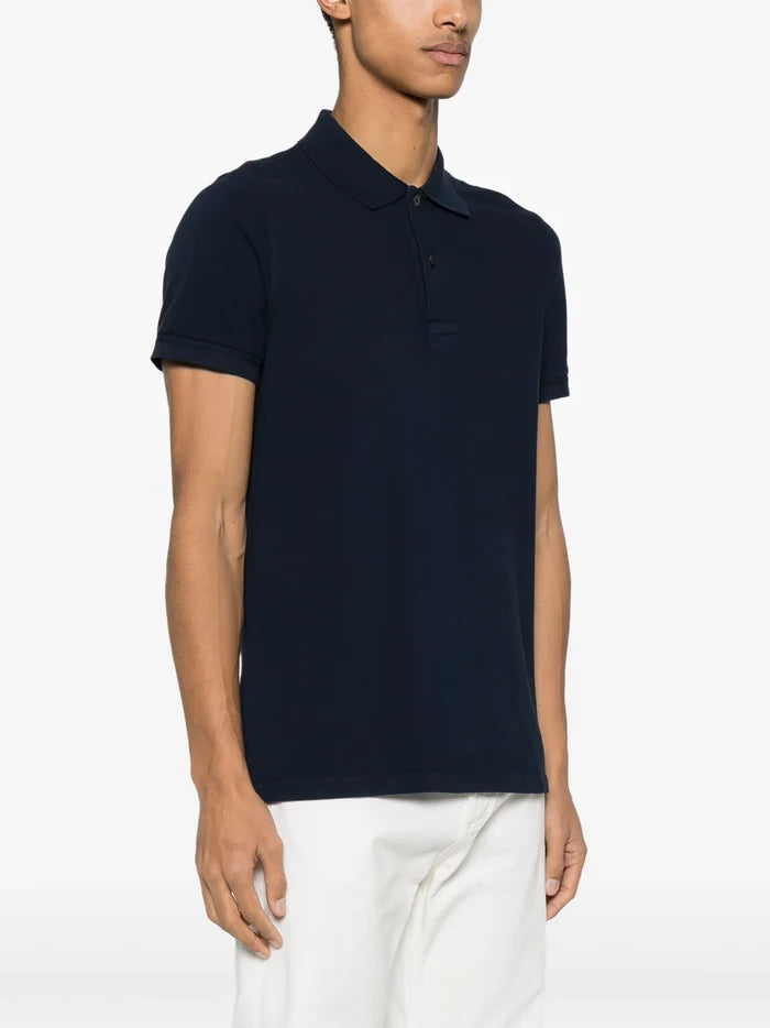 TOM FORD Short Sleeve Knitted Polo Shirt Navy - MAISONDEFASHION.COM