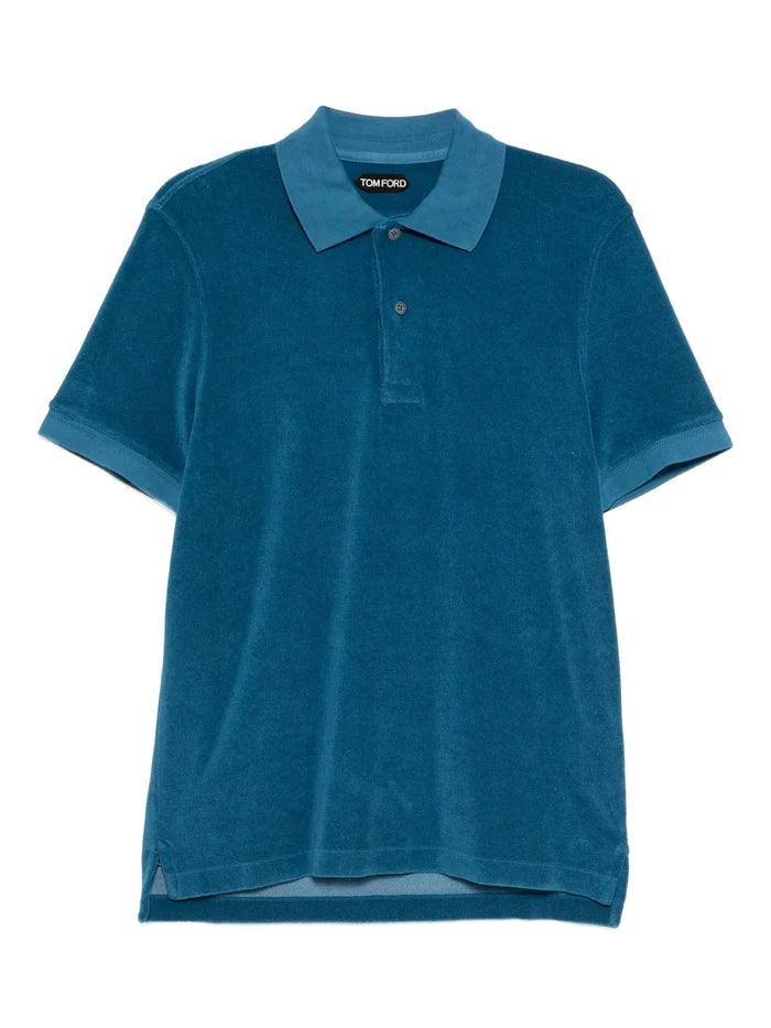 TOM FORD Towelling-finish Polo Shirt Blue - MAISONDEFASHION.COM