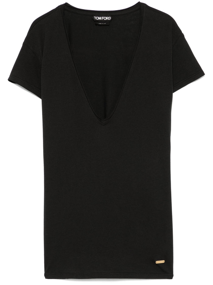 TOM FORD WOMEN Logo Silk T-Shirt Black - MAISONDEFASHION.COM