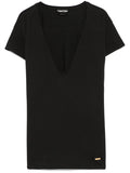 TOM FORD WOMEN Logo Silk T-Shirt Black - MAISONDEFASHION.COM
