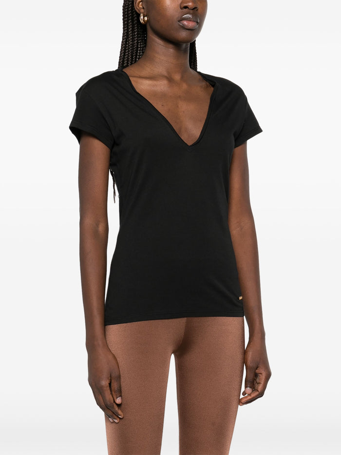 TOM FORD WOMEN Logo Silk T-Shirt Black - MAISONDEFASHION.COM