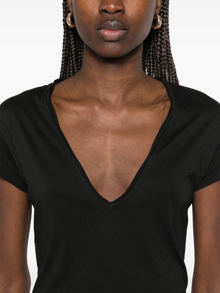 TOM FORD WOMEN Logo Silk T-Shirt Black - MAISONDEFASHION.COM
