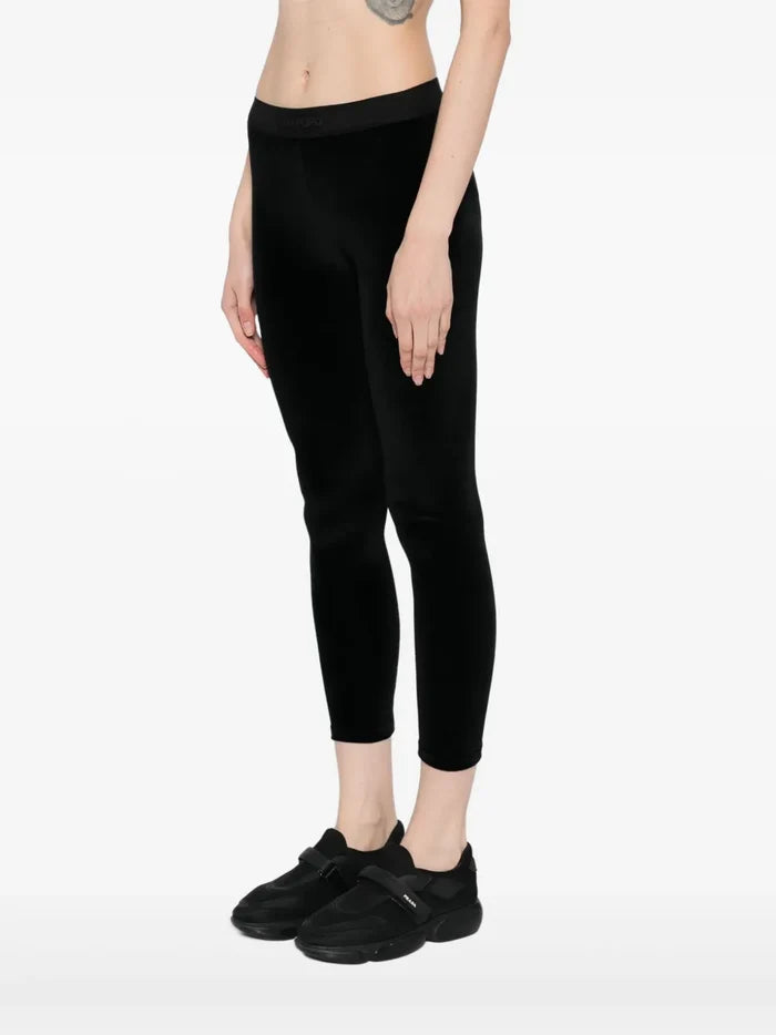 TOM FORD WOMEN Logo Stretch Velvet Leggings Black - MAISONDEFASHION.COM