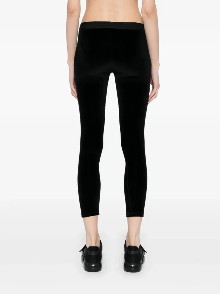 TOM FORD WOMEN Logo Stretch Velvet Leggings Black - MAISONDEFASHION.COM