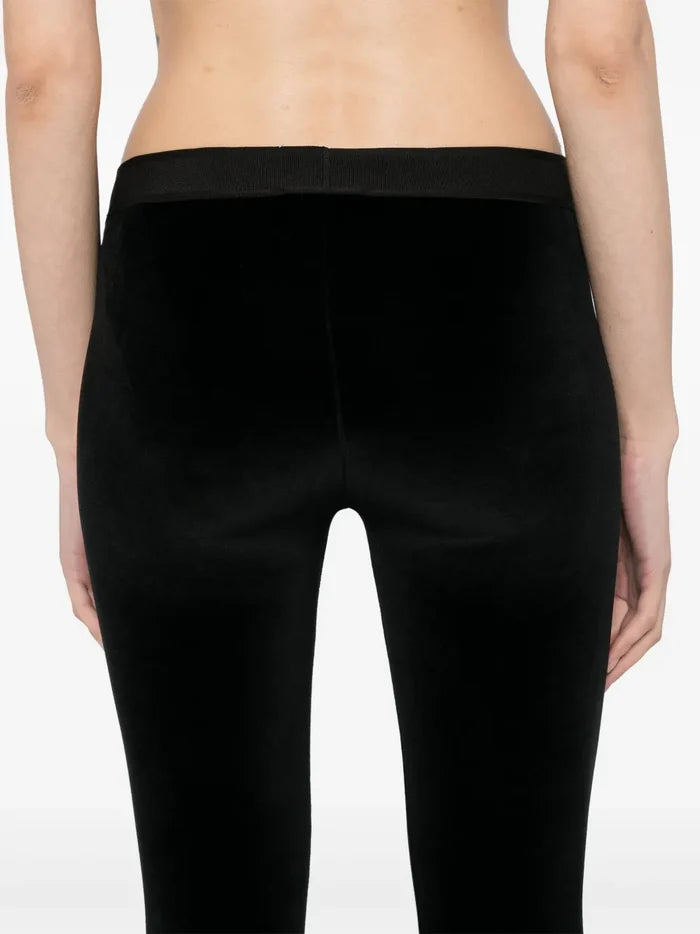 TOM FORD WOMEN Logo Stretch Velvet Leggings Black - MAISONDEFASHION.COM