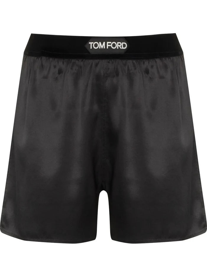 TOM FORD WOMEN Logo Waistband Silk Shorts Black - MAISONDEFASHION.COM