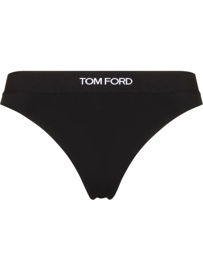 TOM FORD WOMEN Logo-waistband Thong Black - MAISONDEFASHION.COM