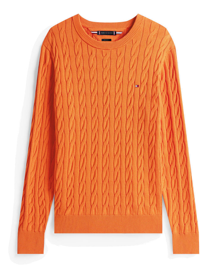 TOMMY HILFIGER Classic Cotton Cable Crew Neck Brilliant Orange